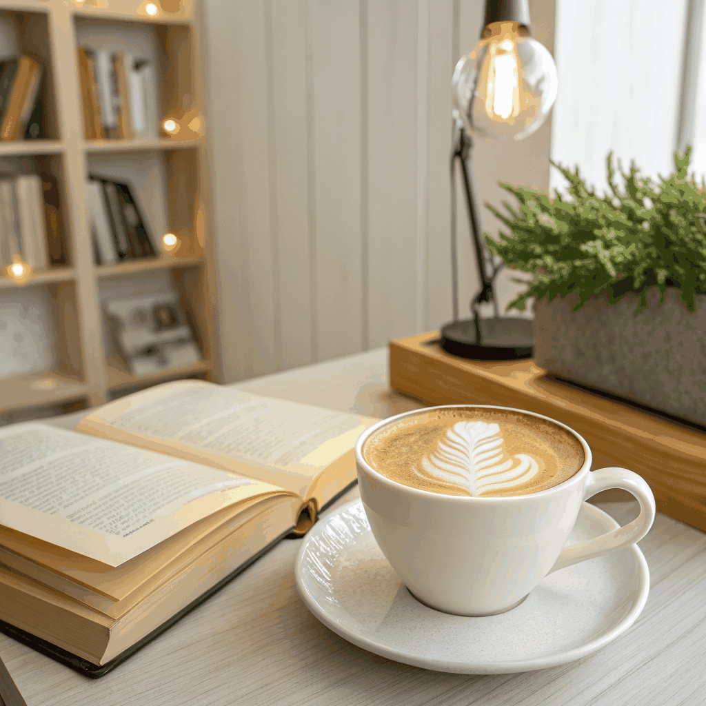 Half-finished coffee cup on a table during a break