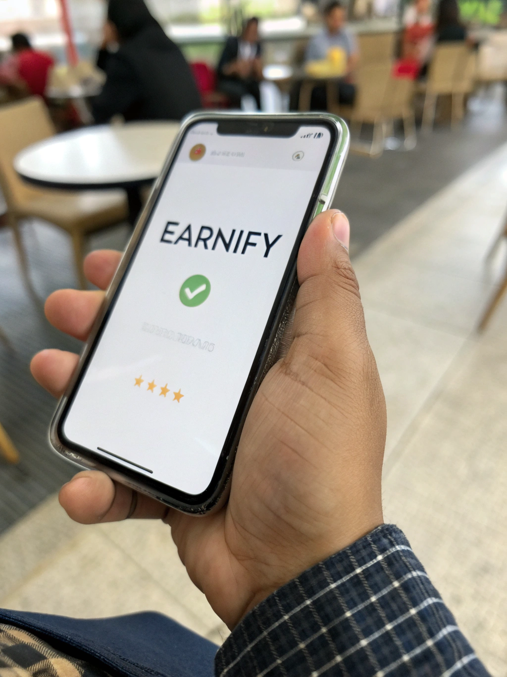 Smartphone showing task completion notification with earnings